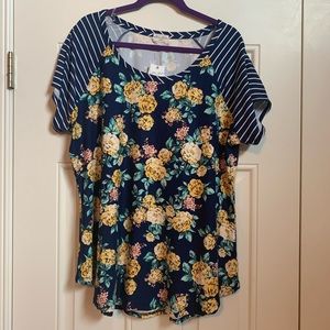 Navy Blue Floral Blouse